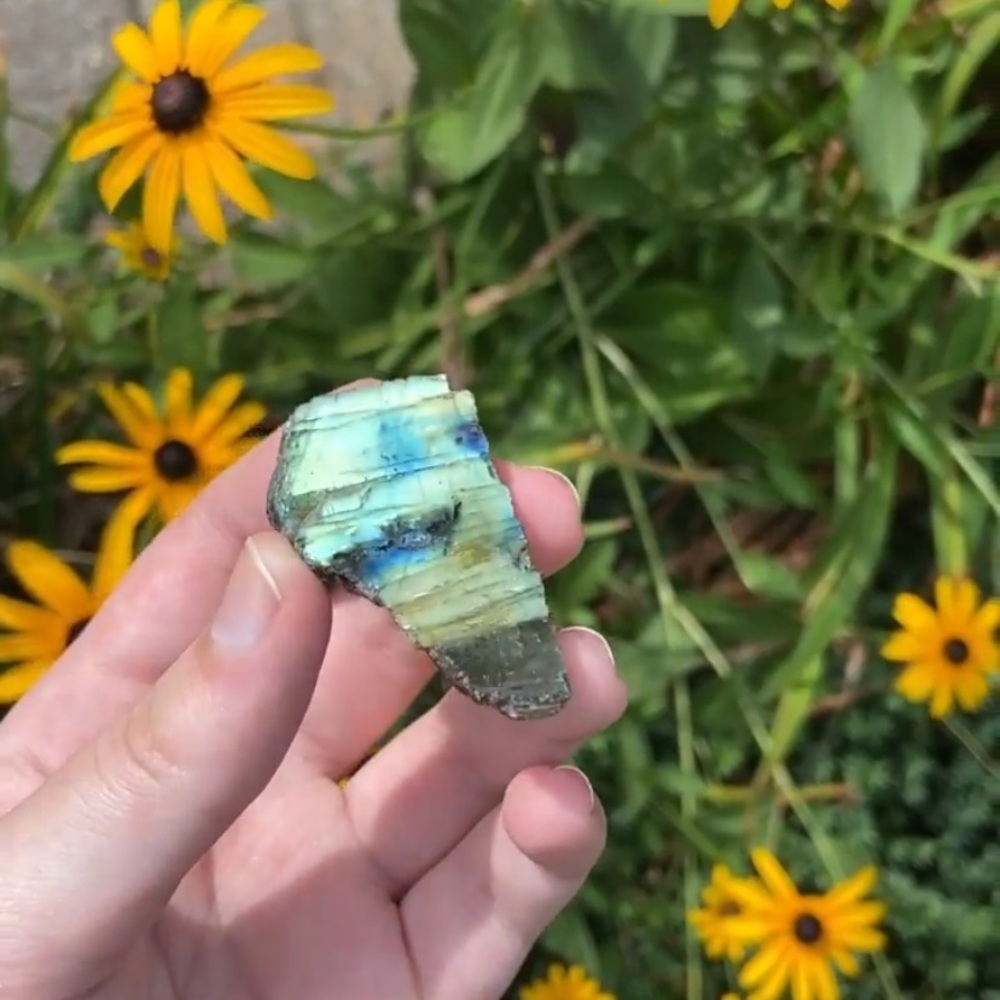 Labradorite crystal partially rough slab